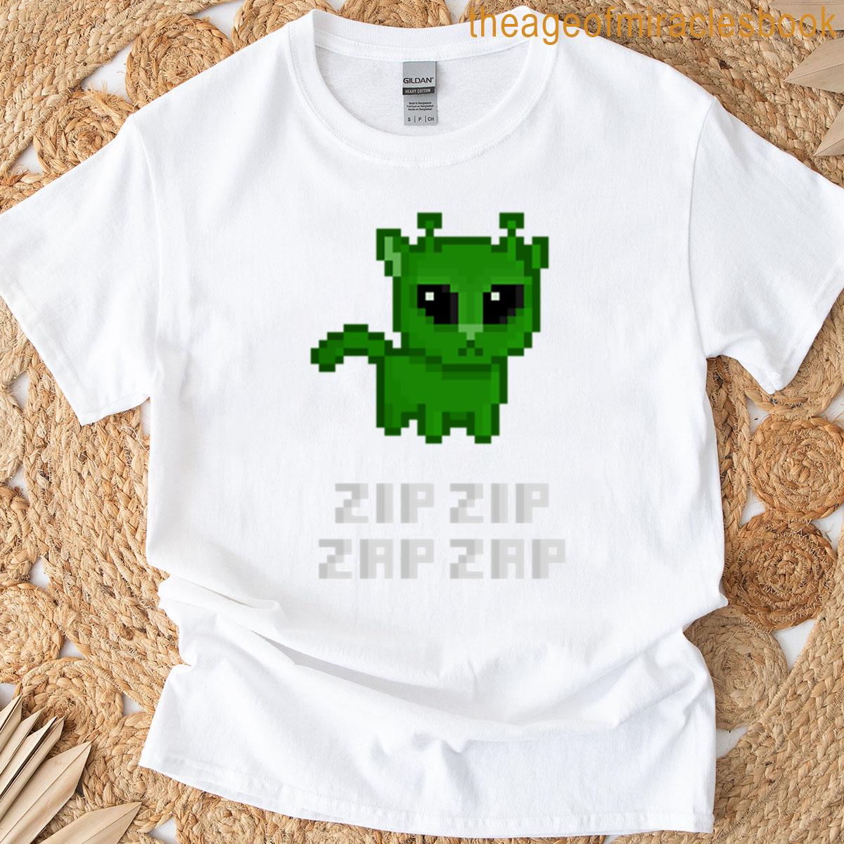 Zip Zap Pixel Alien Cat Meme T-shirt
