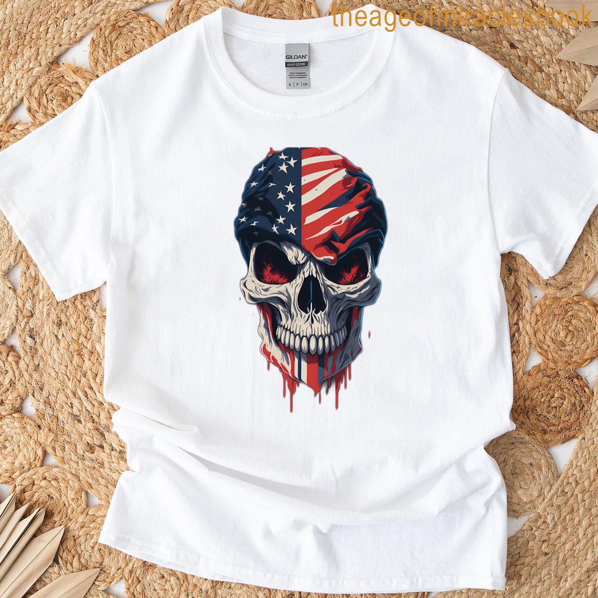 American Flag Military Skull July 4th T-shirt