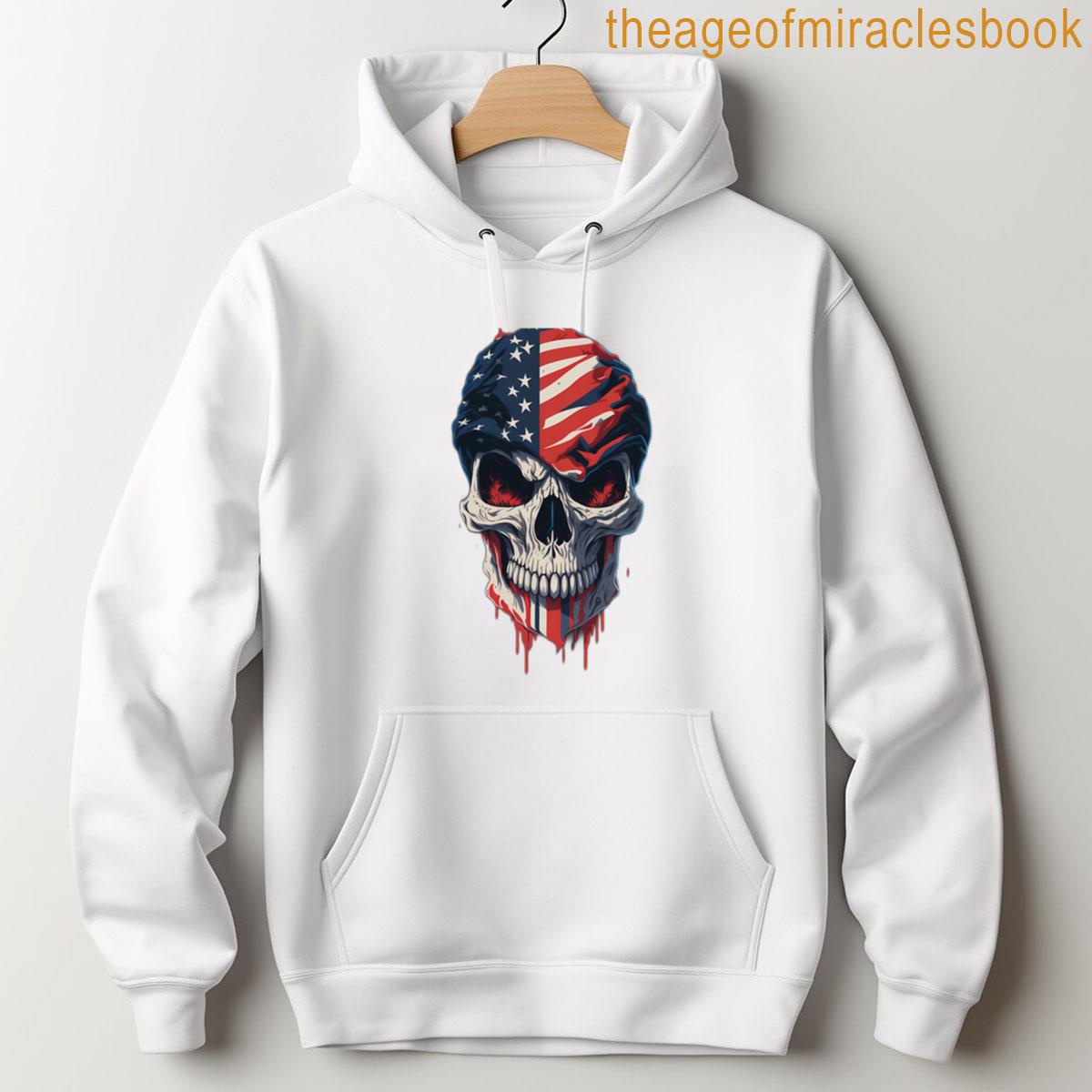 Alternative view of American Flag Military Skull July 4th T-shirt