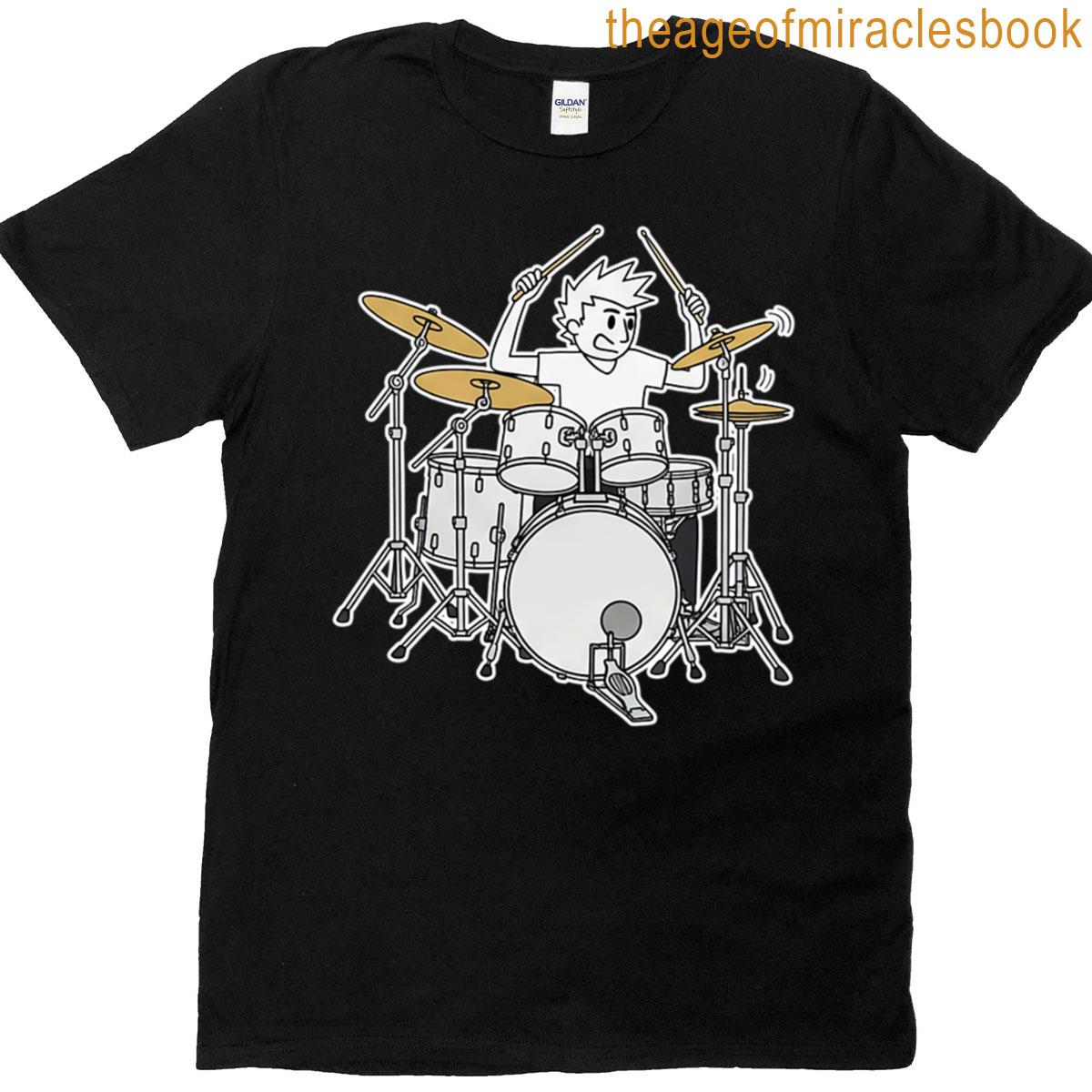 Cartoon Drummer Funny Drum Set Music Tee T-shirt