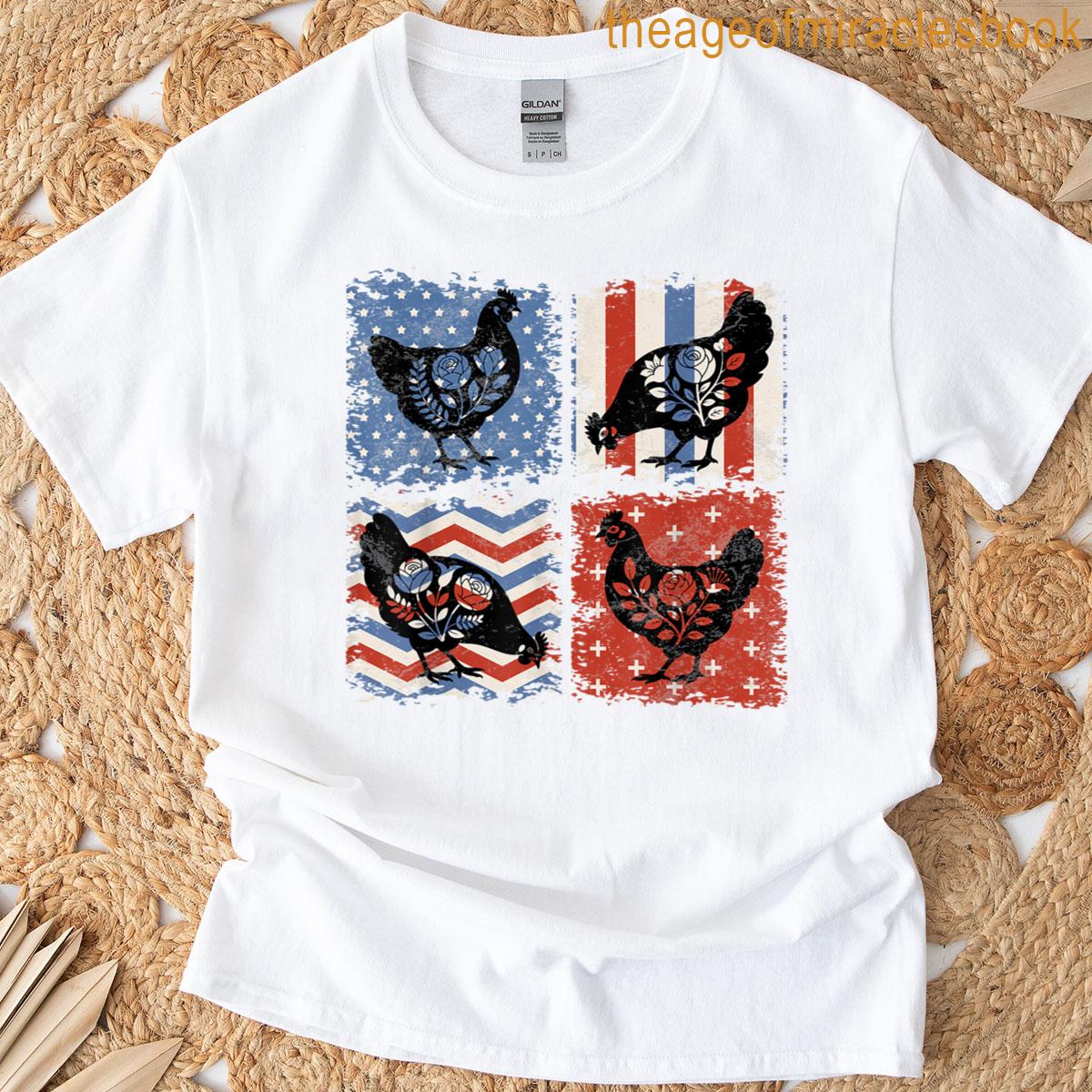 Patriotic Floral Chicken Usa Flag 4th Of July Chicken Lover T-shirt