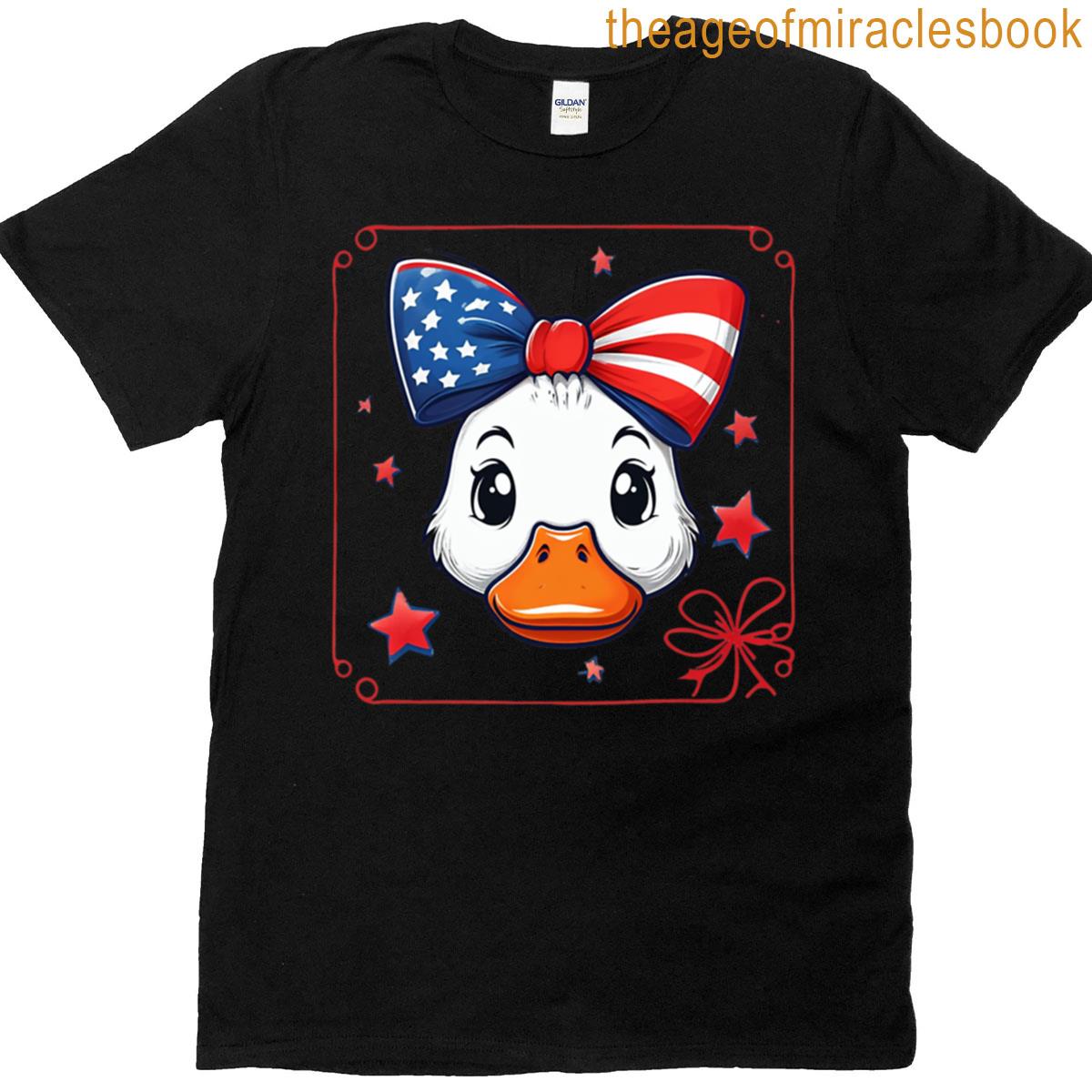 Stars Stripes And Quacks Patriotic Duck Coquette 4th Of July Design T-shirt