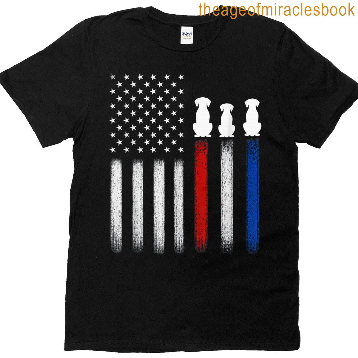 American Flag With Dog Silhouettes Pet Lover 4th Of July T-shirt