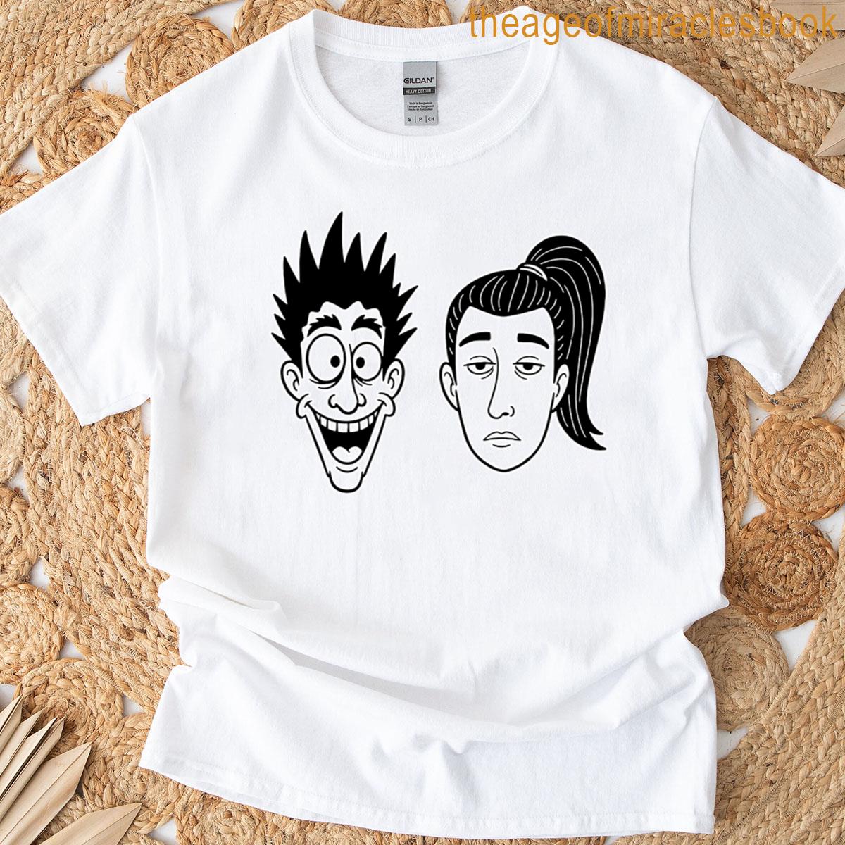 Cartoon Duo Fun Spiky Hair Ponytail Character Design T-shirt