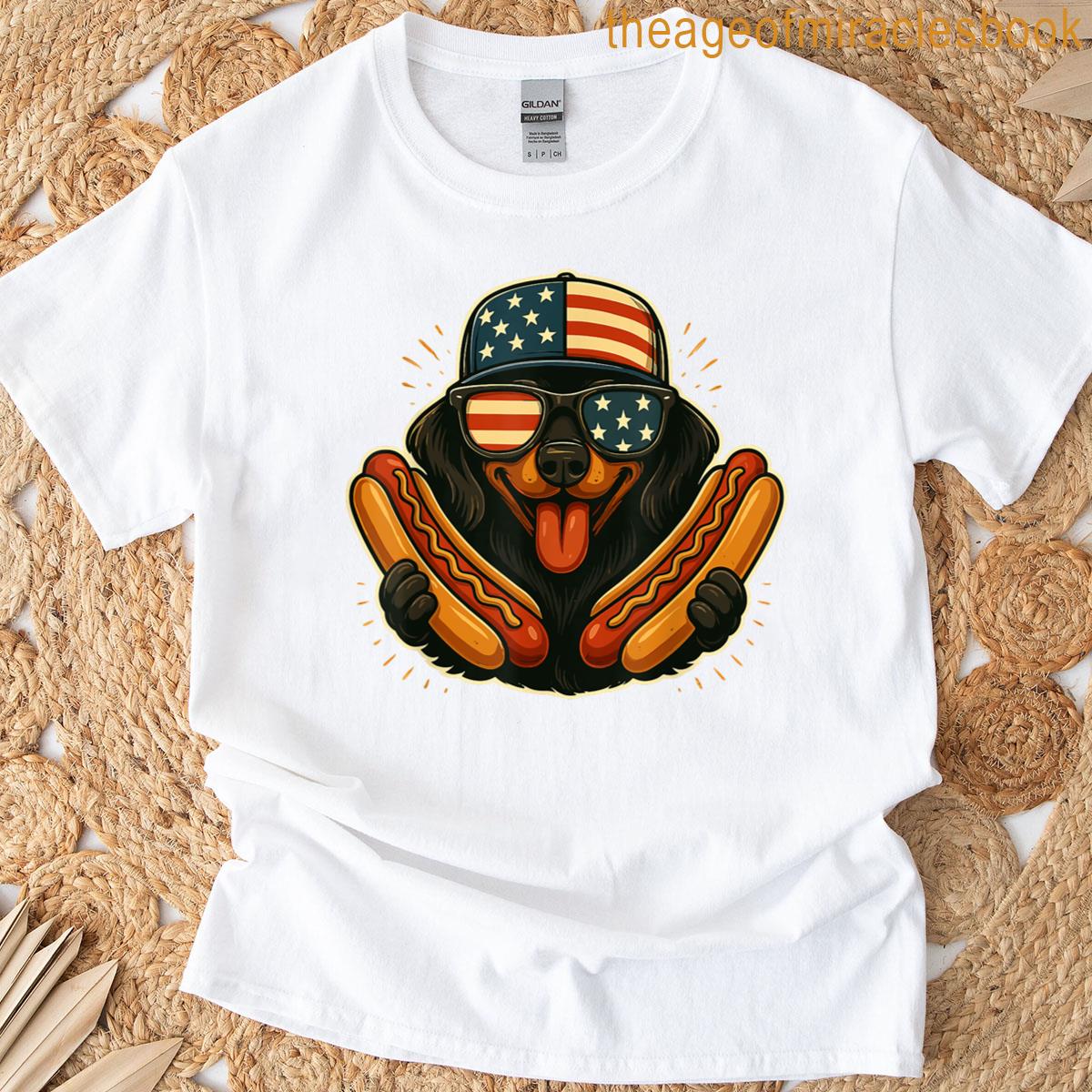 Funny Patriotic Dachshund 4th Of July Hotdog American Flag T-shirt