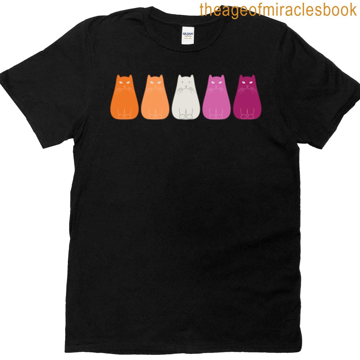 Lesbian Cats – Cute Cat Sticker – Row Of Orange And Pink Cats – Lgbtq – Lets Go Lesbians – Queer Des T-shirt