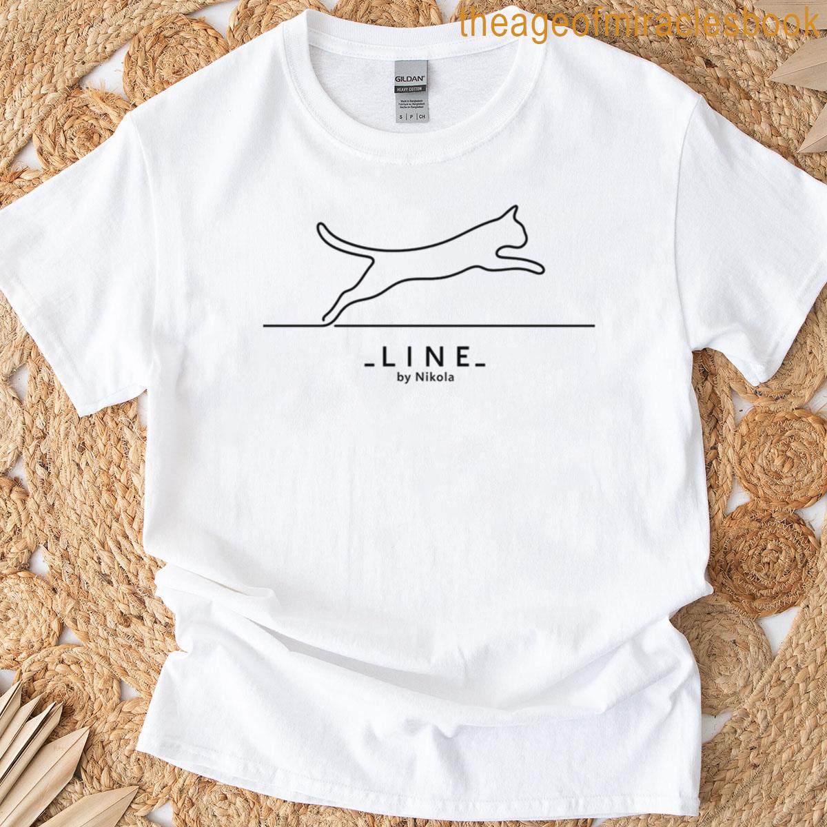 Minimalist One Line Cat Jumping Logo Black Line By Nikola T-shirt