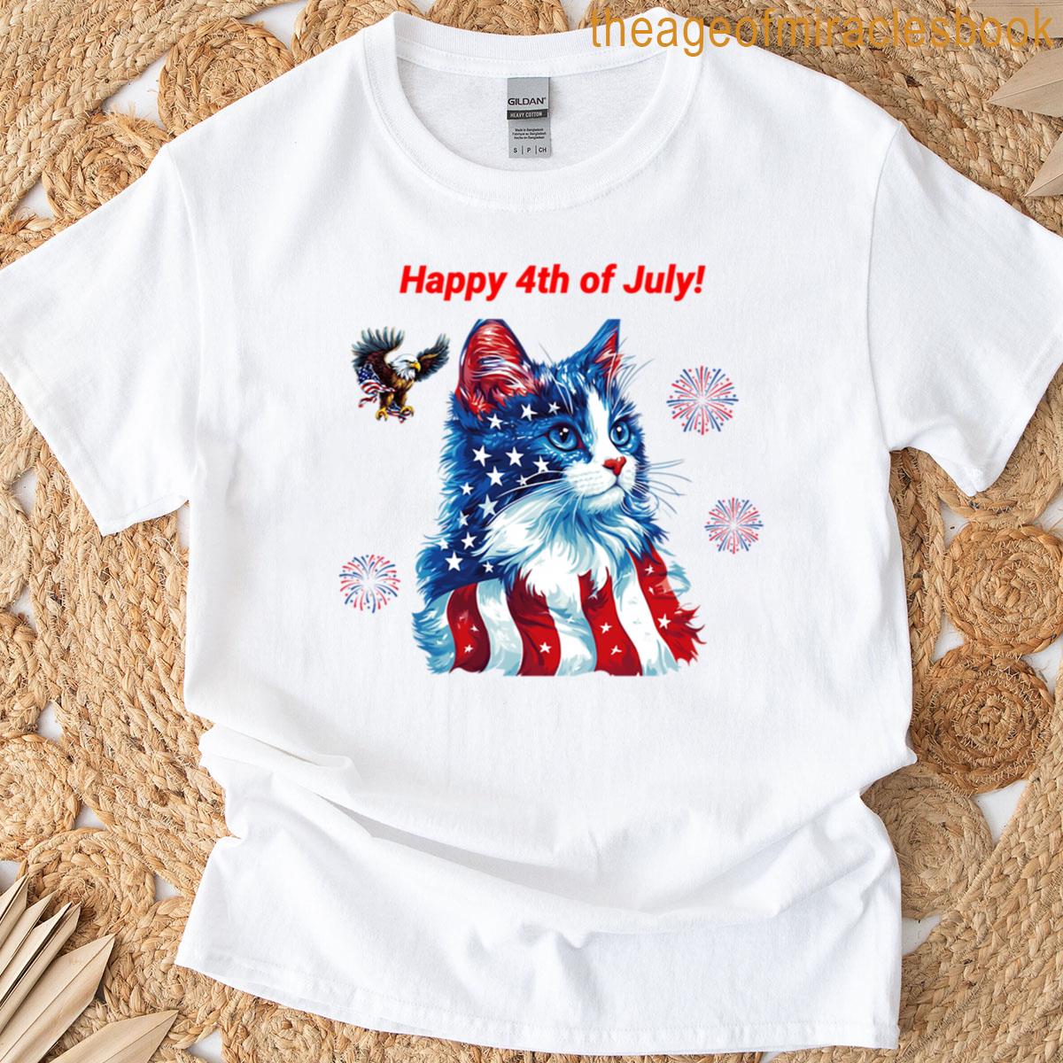 Patriotic Cat American Flag Art Usa Pride Kitten Lover 4th Of July Gift Pet Owner Decor Stars And St T-shirt