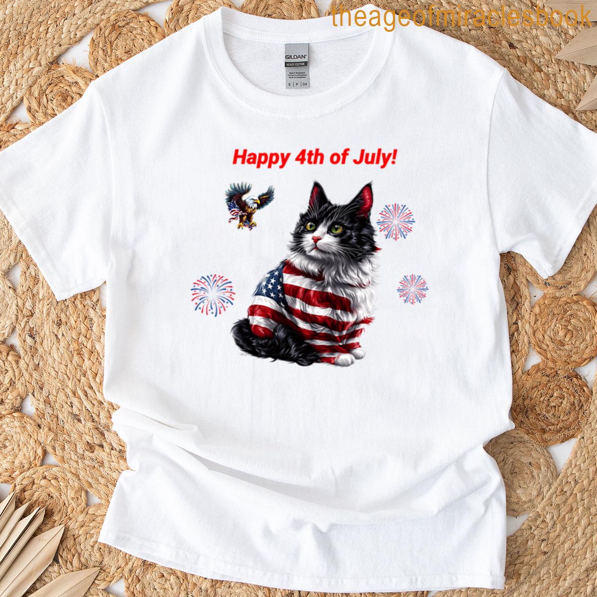 Patriotic Cat American Flag Cat Usa Pride Pet Lover Gift 4th Of July Decor Unique Present Trendy Hom T-shirt