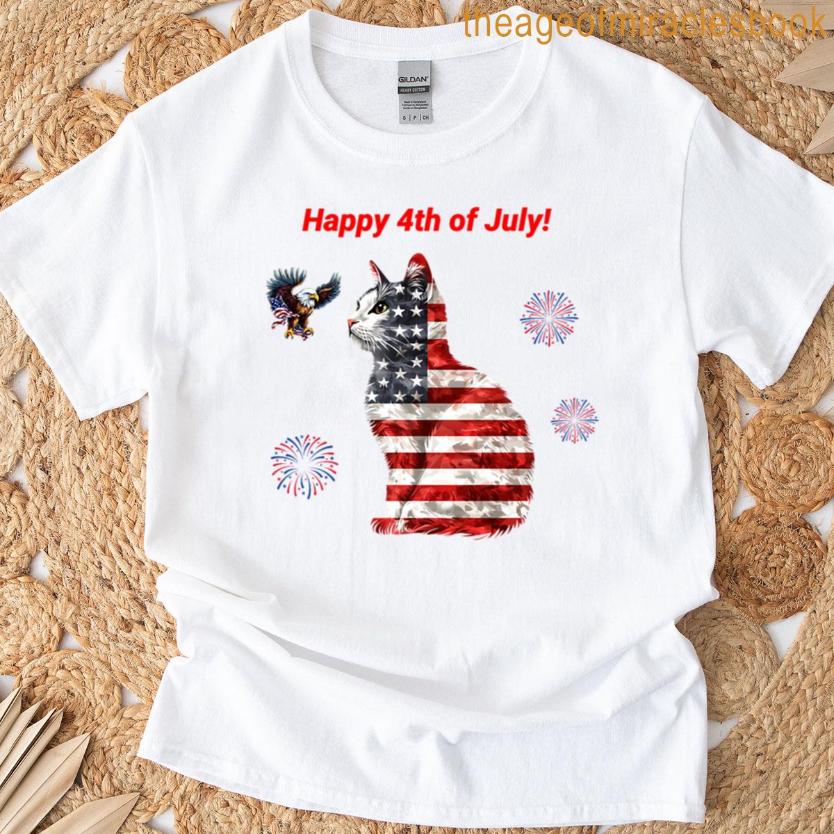 Patriotic Cat American Flag Feline Lover Usa Pride Cat Pet Design Gift Idea Unique Art National Holi T-shirt