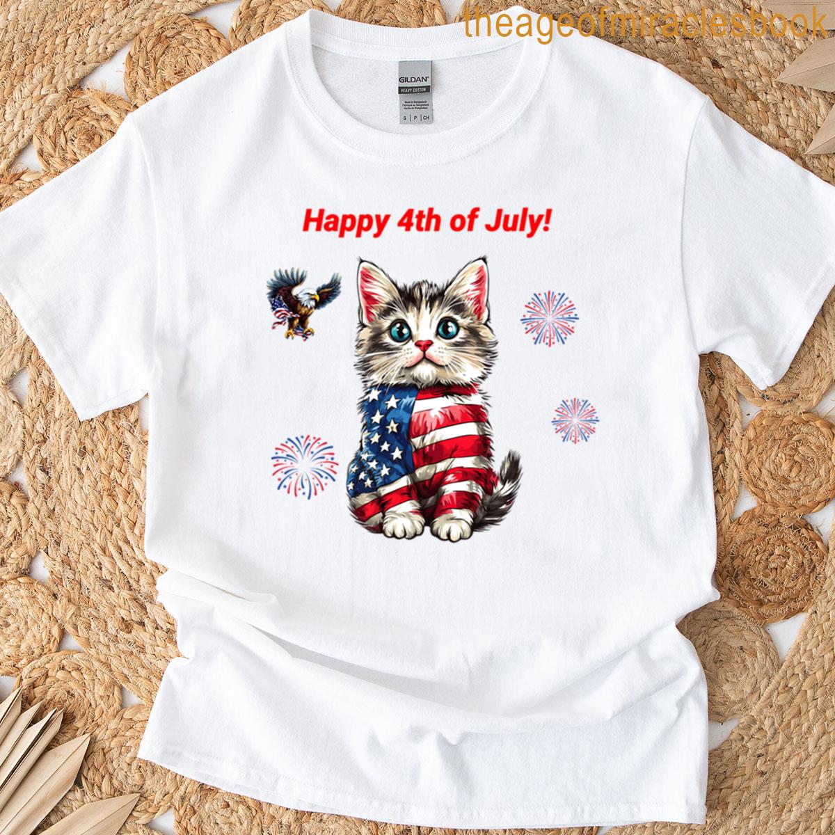 Patriotic Cat American Flag Kitten Usa Pride Decor Cute Animal Design Pet Lover Gift Stars And Strip T-shirt