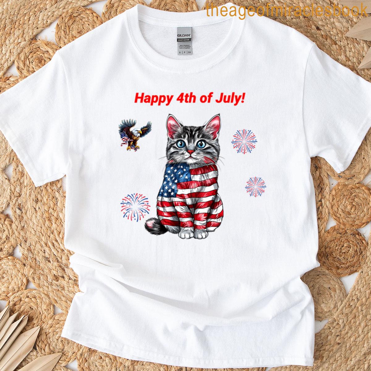 Patriotic Cat American Flag Products Usa Kitten Cute Feline Gifts Red White Blue Pet Lover Fourth Of T-shirt