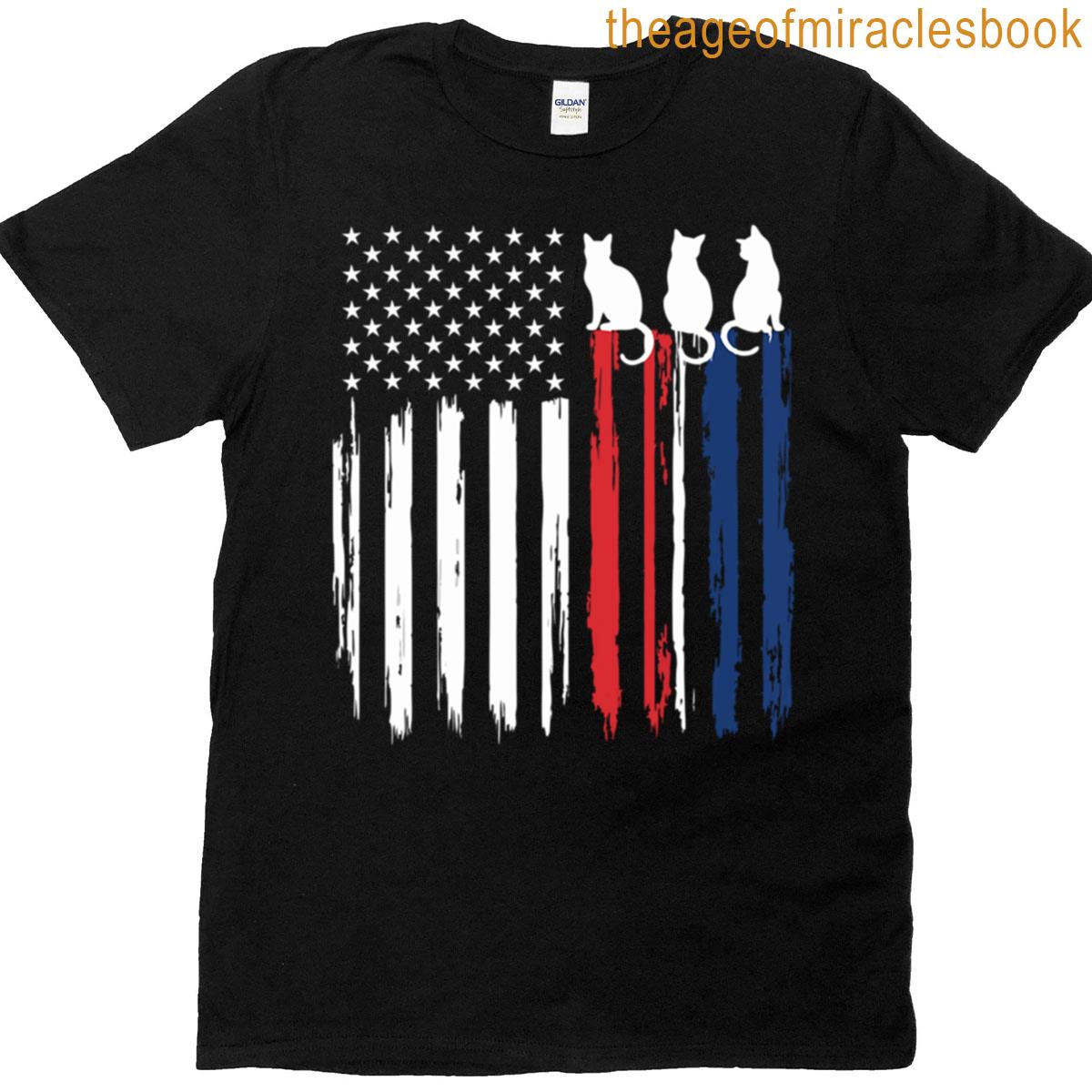 Patriotic Cat Lover – American Flag With Cat Silhouettes 4th Of July T-shirt
