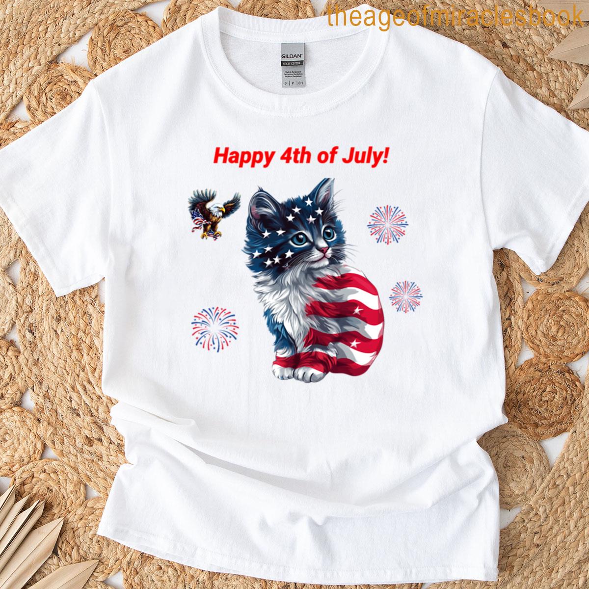 Patriotic Kitten American Flag Cat Usa Pride Kitten With Stars And Stripes Cute Patriotic Animal Gif T-shirt