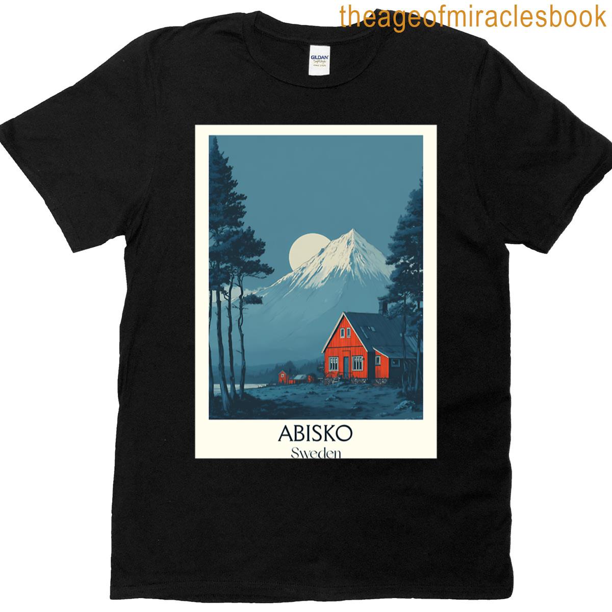 Abisko Sweden Vintage Travel Poster Swedish Lapland Retro Cabin Art T-shirt