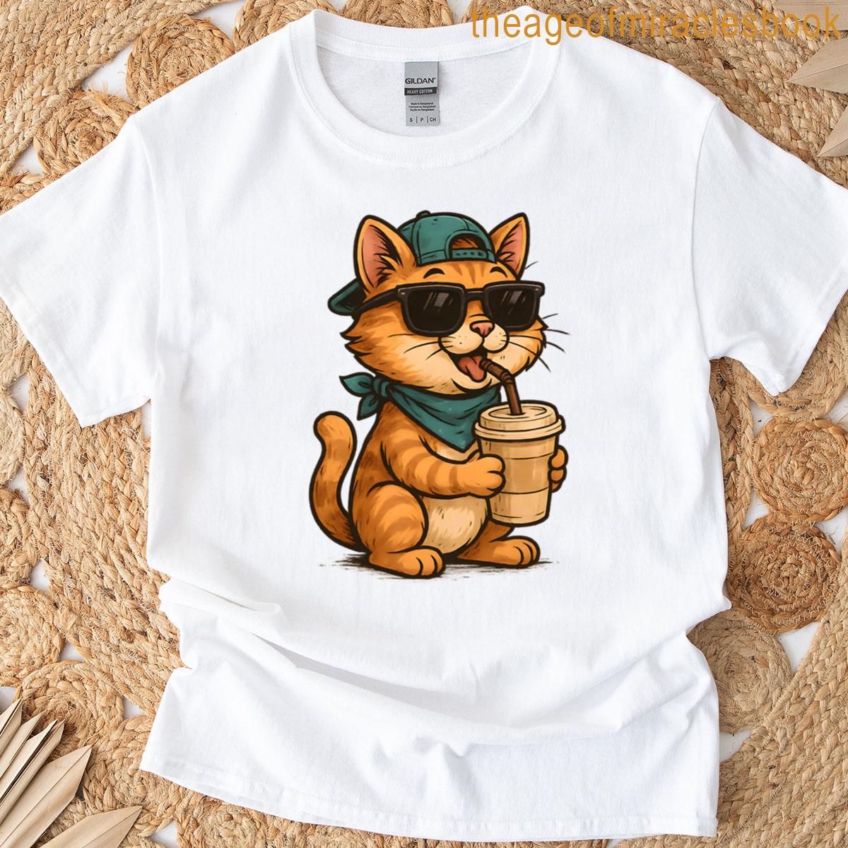 Cute Cat Drink Coffe T-shirt