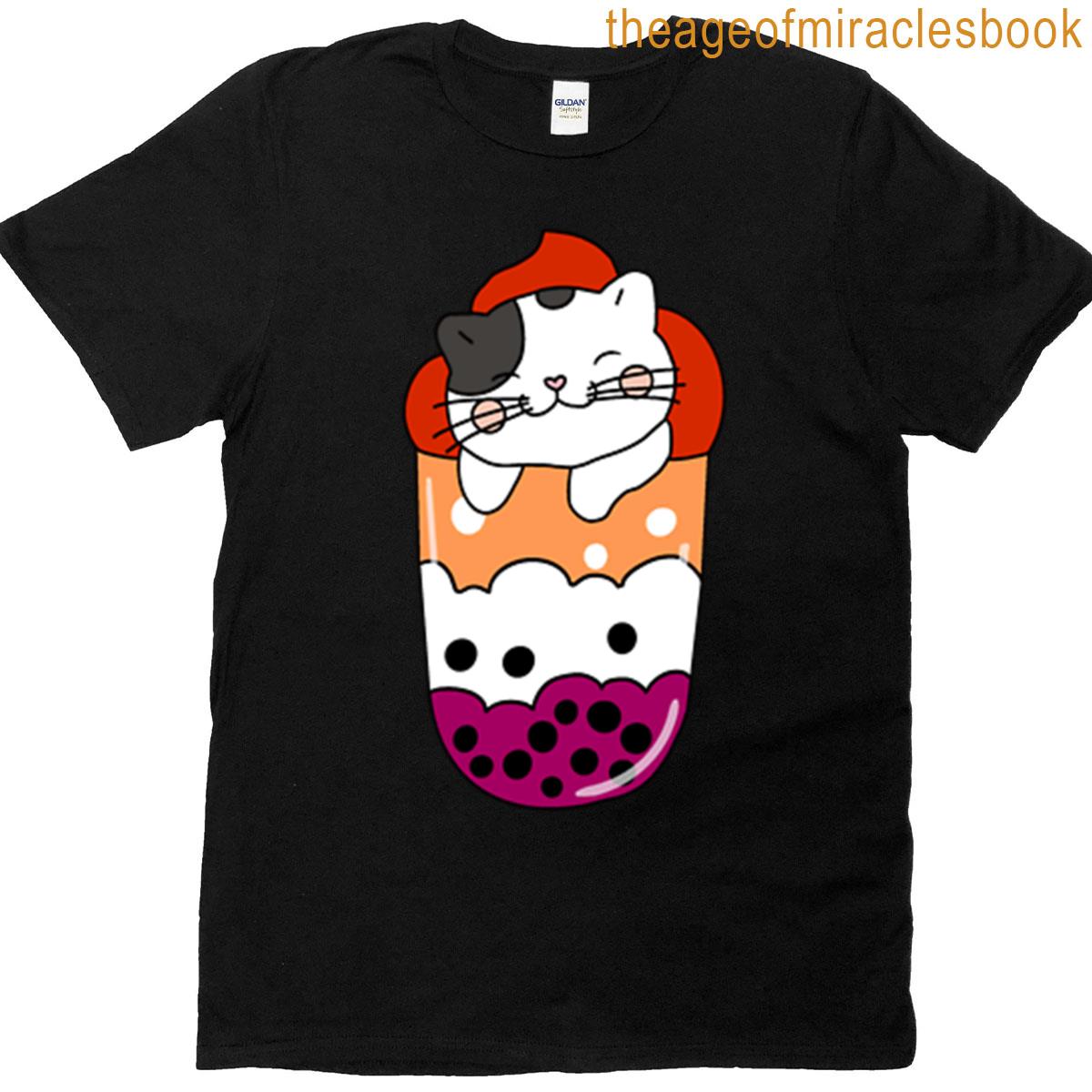 Lesbian Boba Cat Drink T-shirt