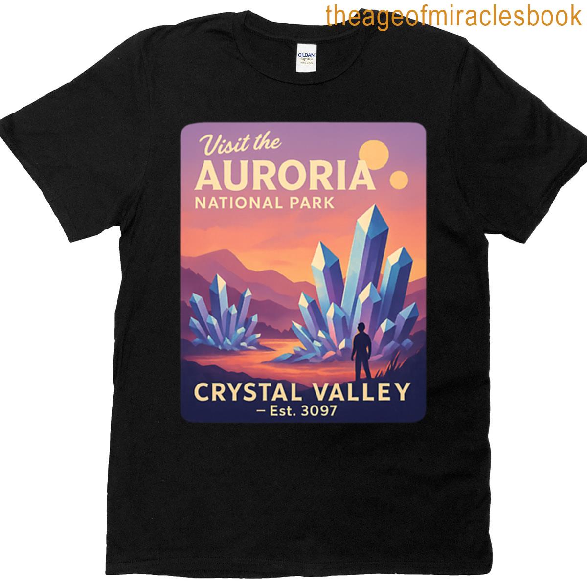 Visit Auroria Crystal Valley Retro Travel Poster T-shirt