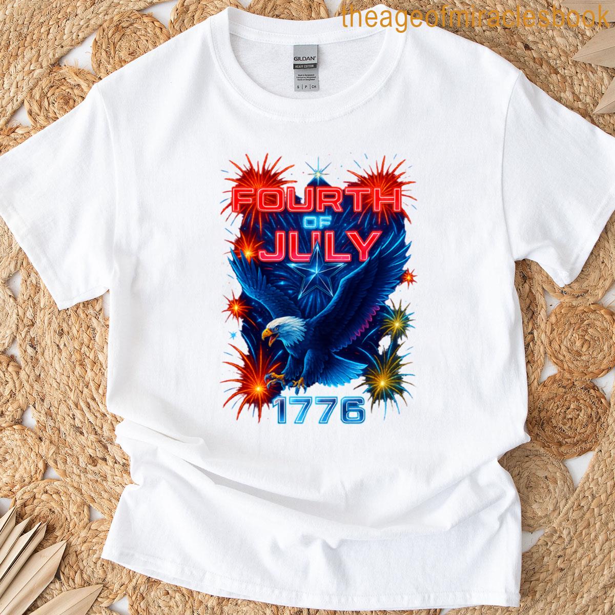 1776 Eagle Fireworks Fourth Of July Patriotic Usa Tee With Bald Eagle Chrome Star Red White Blue Des T-shirt