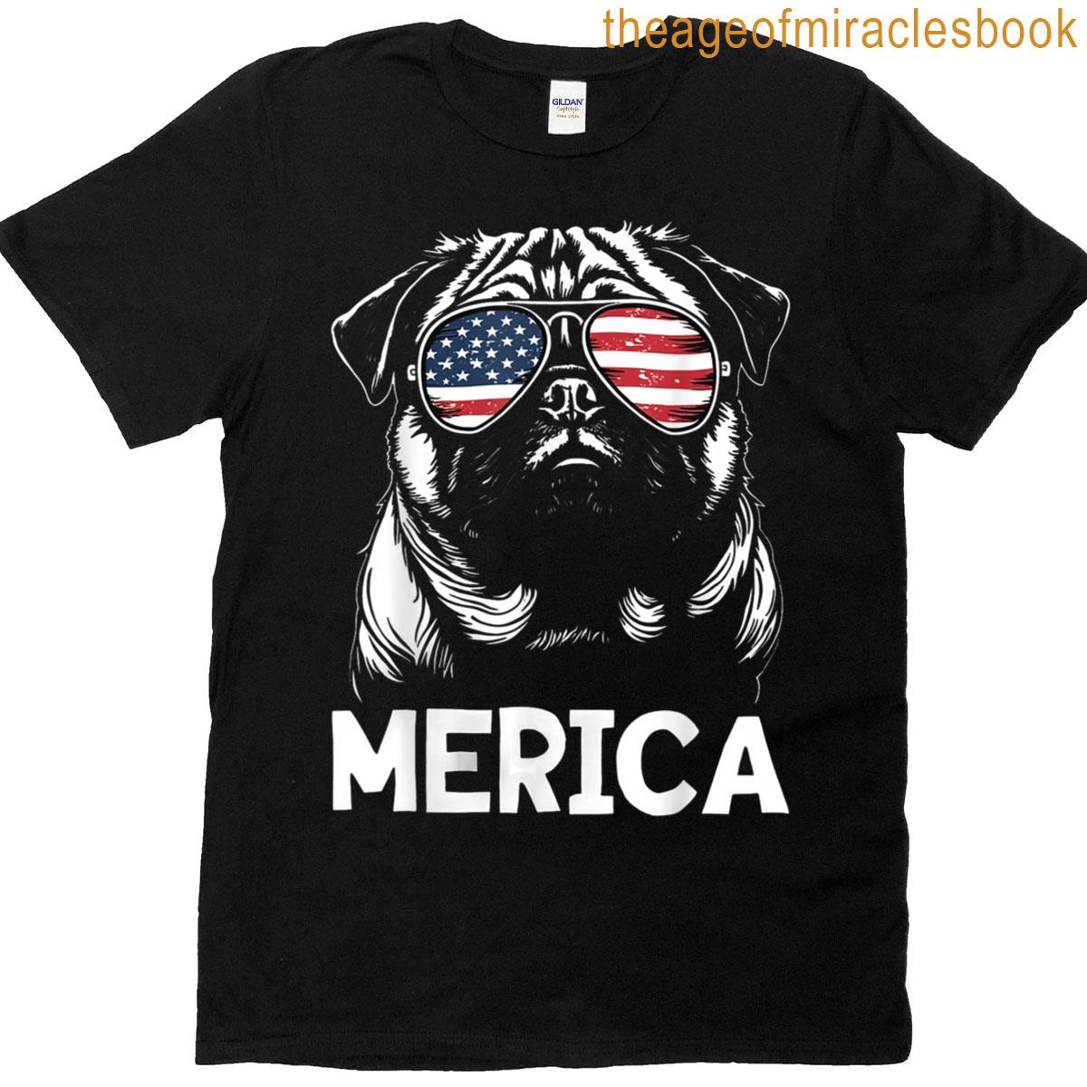 American Flag Usa Merica Pug Dog 4th Of July Kids Women Men T-shirt