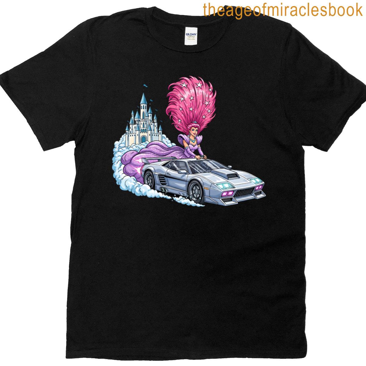 Colorful Character Racing A Futuristic Car Past A Whimsical Castle On A Bright Day Showcasing A Blen T-shirt
