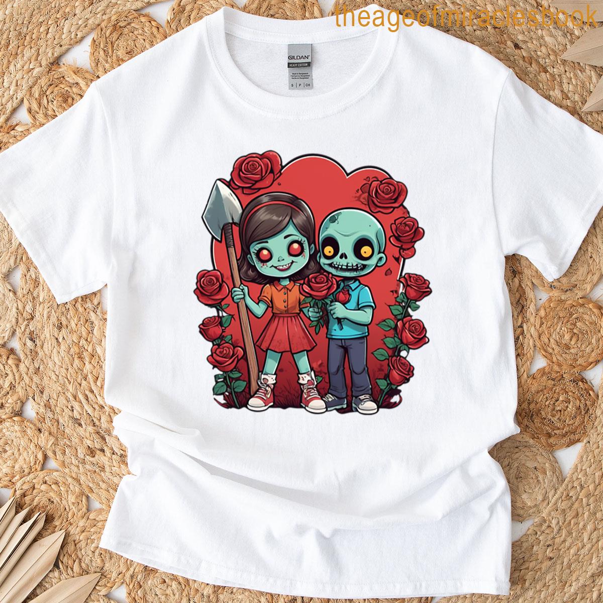 Creepy Cute Love Vintage Cartoon Girl With Axe And Zombie Head T-shirt