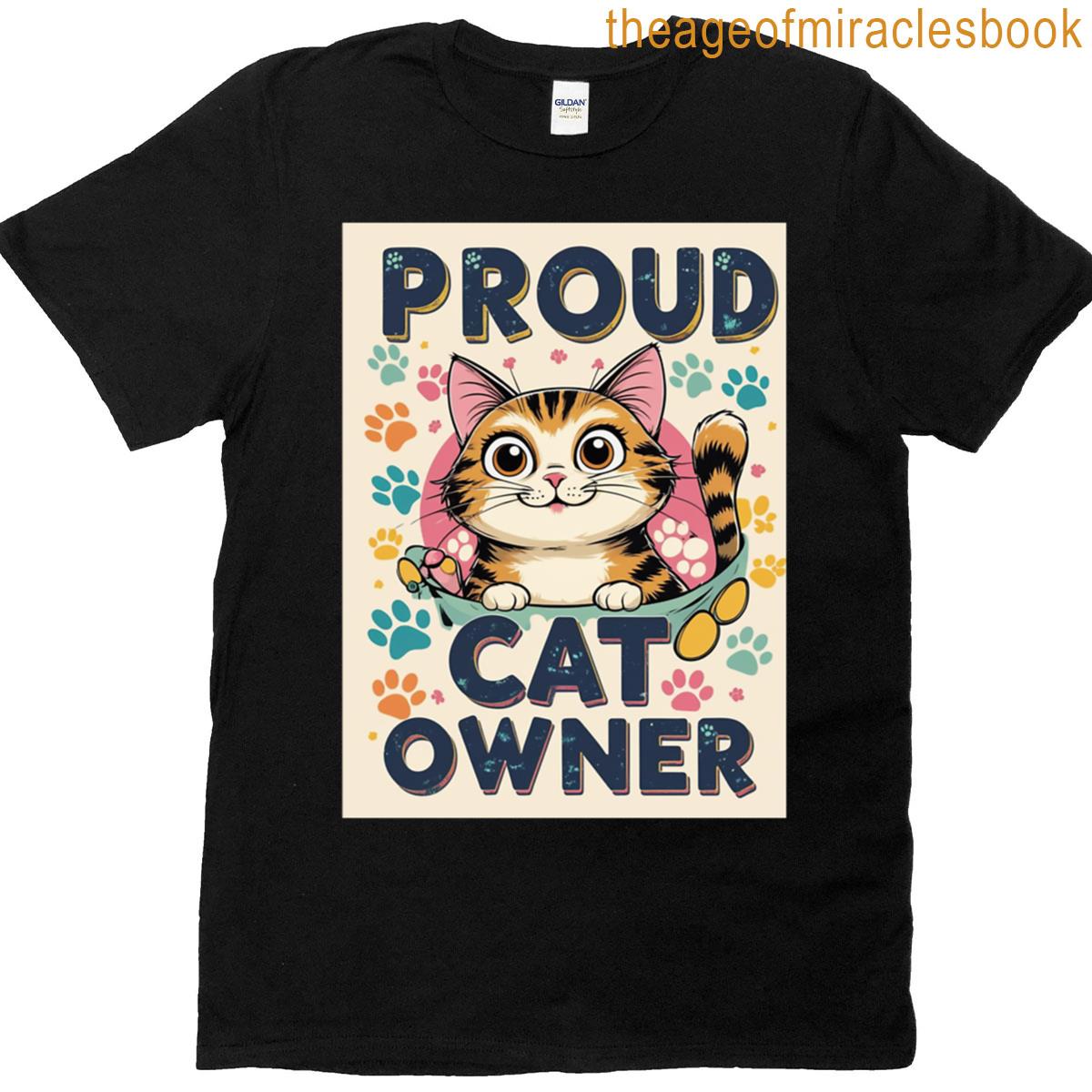 Proud Cat Owner Cute Tabby Cat With Colorful Paw Prints T-shirt