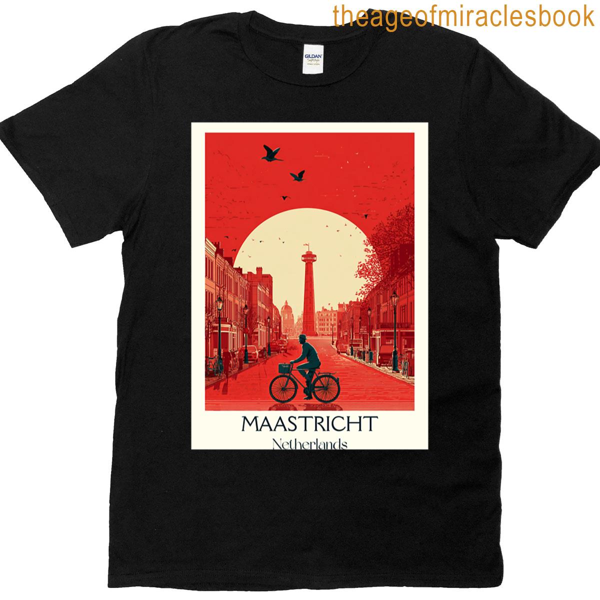 Maastricht Netherlands Vintage Poster Minimalist City Biking Art T-shirt