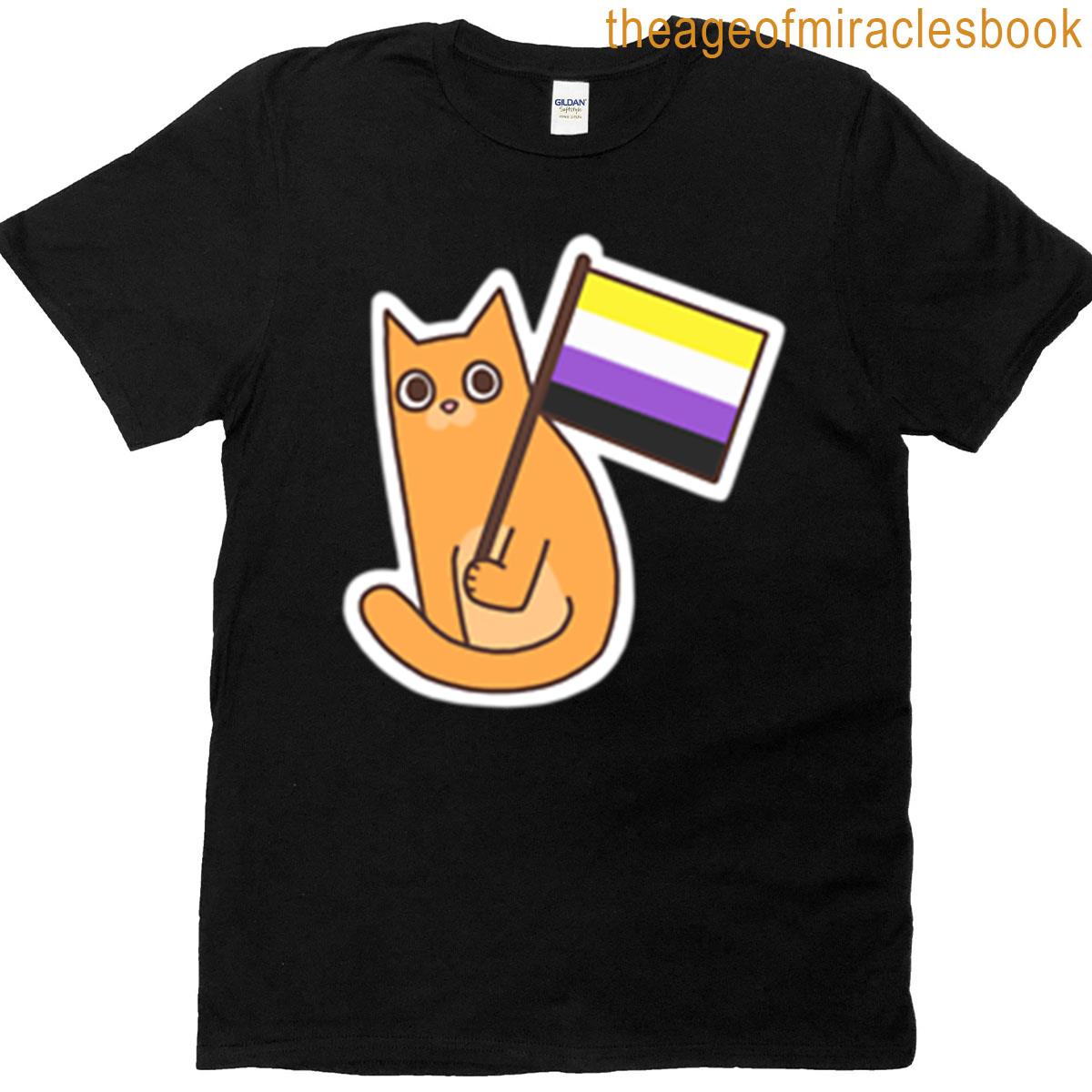 Non-binary Pride Flag Ginger Cat Sticker T-shirt