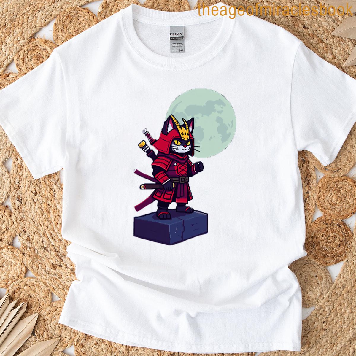 Pixel Samurai Cat Retro Fighter T-shirt