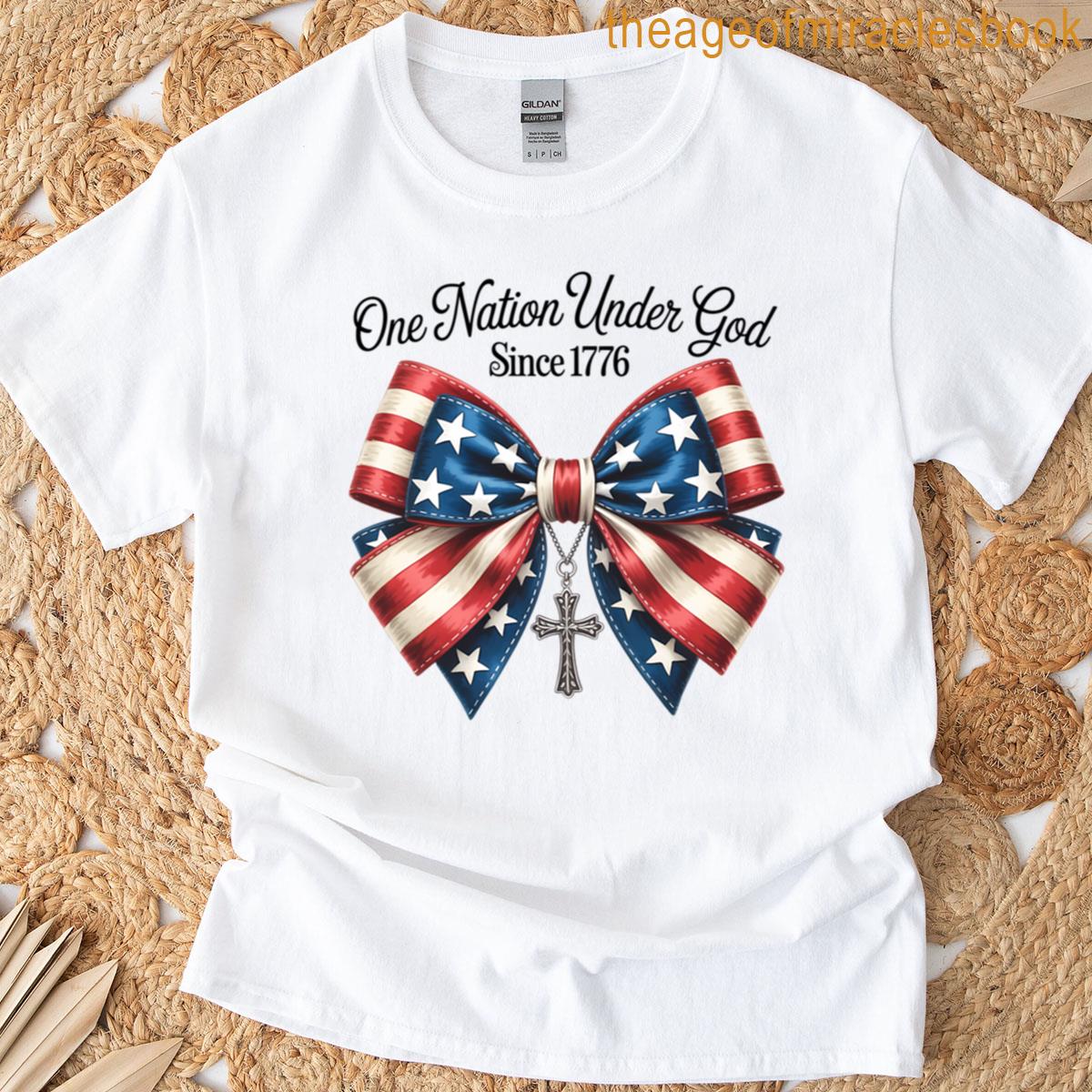 Stars And Stripes Patriotic Bow With Cross Faith And Freedom Since 1776 T-shirt
