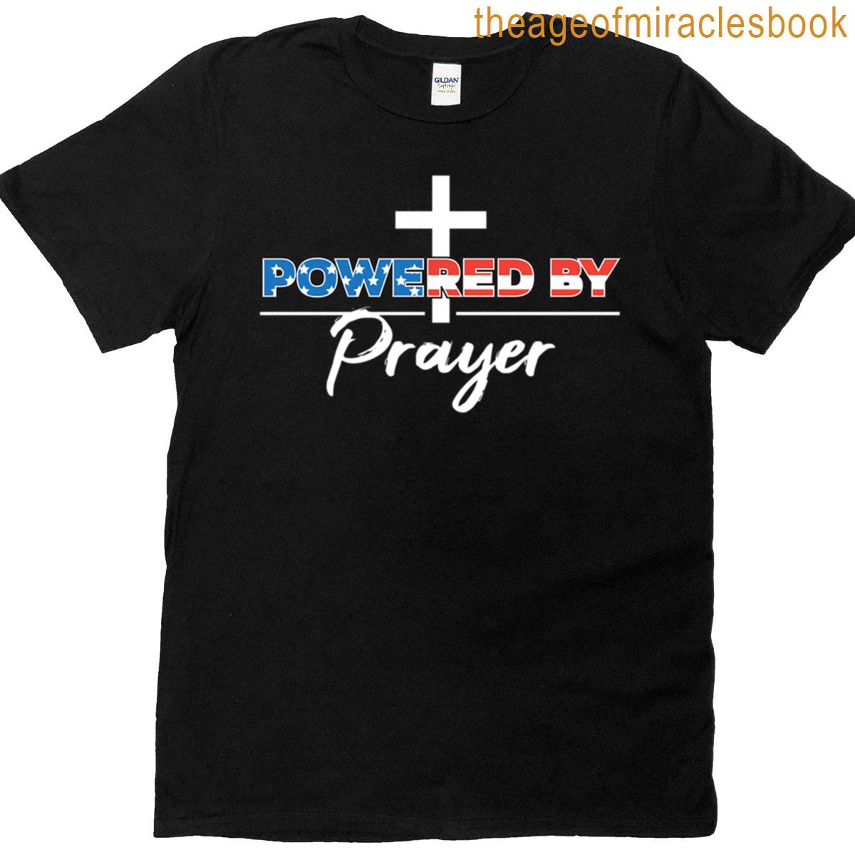 Usa – Powered By Prayer – White Text T-shirt