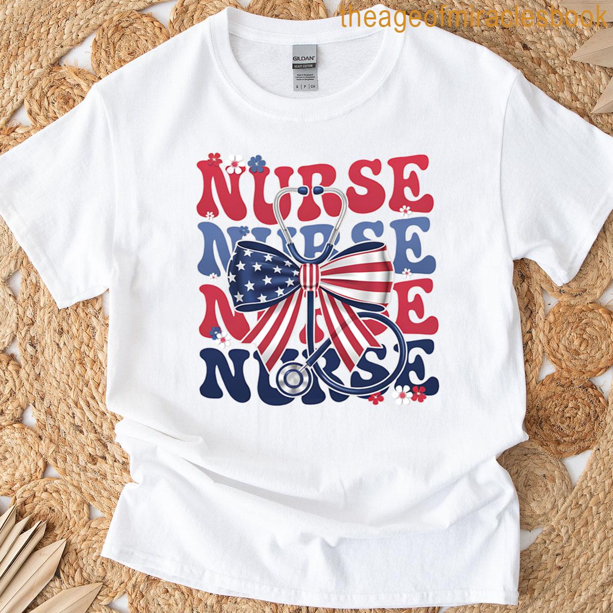 4th Of July American Nurse Retro Groovy Nurse T-shirt