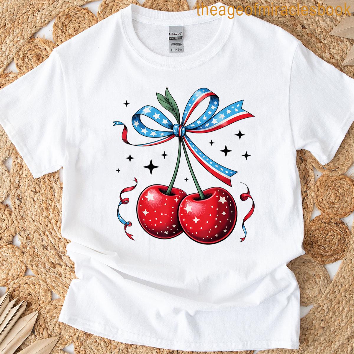 4th Of July Cherries Coquette Bow Patriotic Cherry Usa Women T-shirt