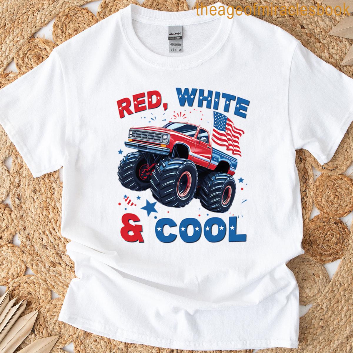 4th Of July Red White And Cool Monster Truck Fireworks T-shirt