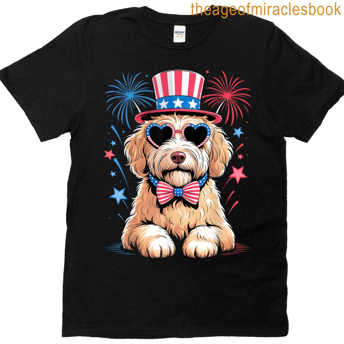 American Flag Patriotic Goldendoodle 4th Of July Dog Women T-shirt