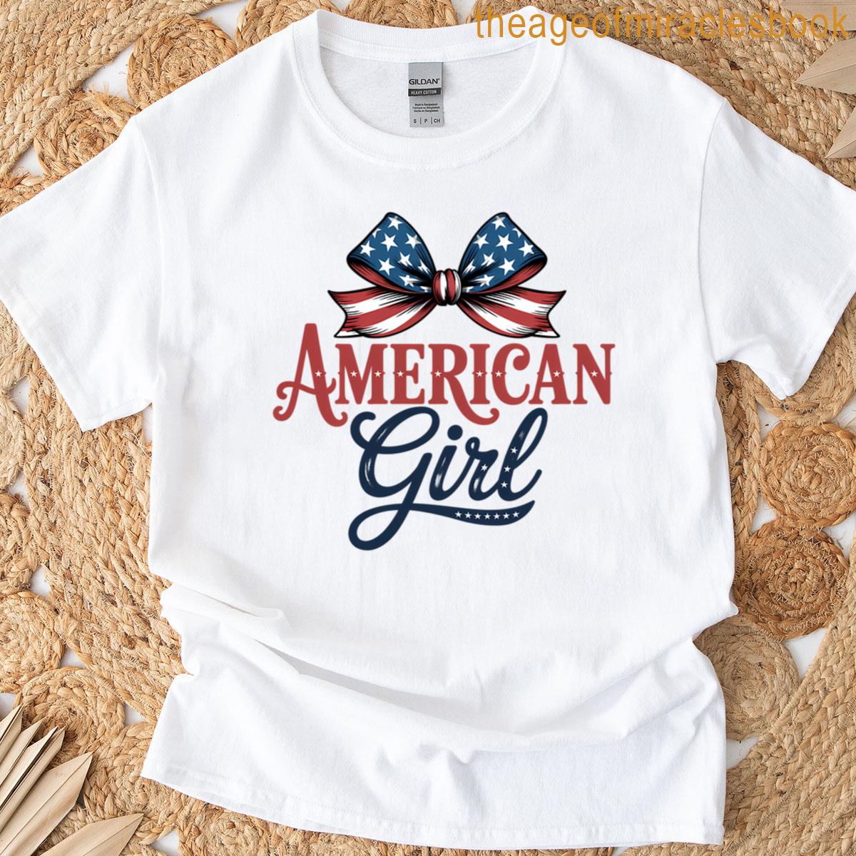 American Girl Patriotic Bow Cute 4th Of July Tee T-shirt