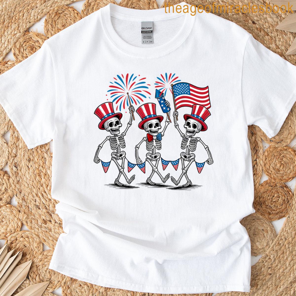 Dancing Skeletons 4th Of July Funny Patriotic Men Women Kids T-shirt