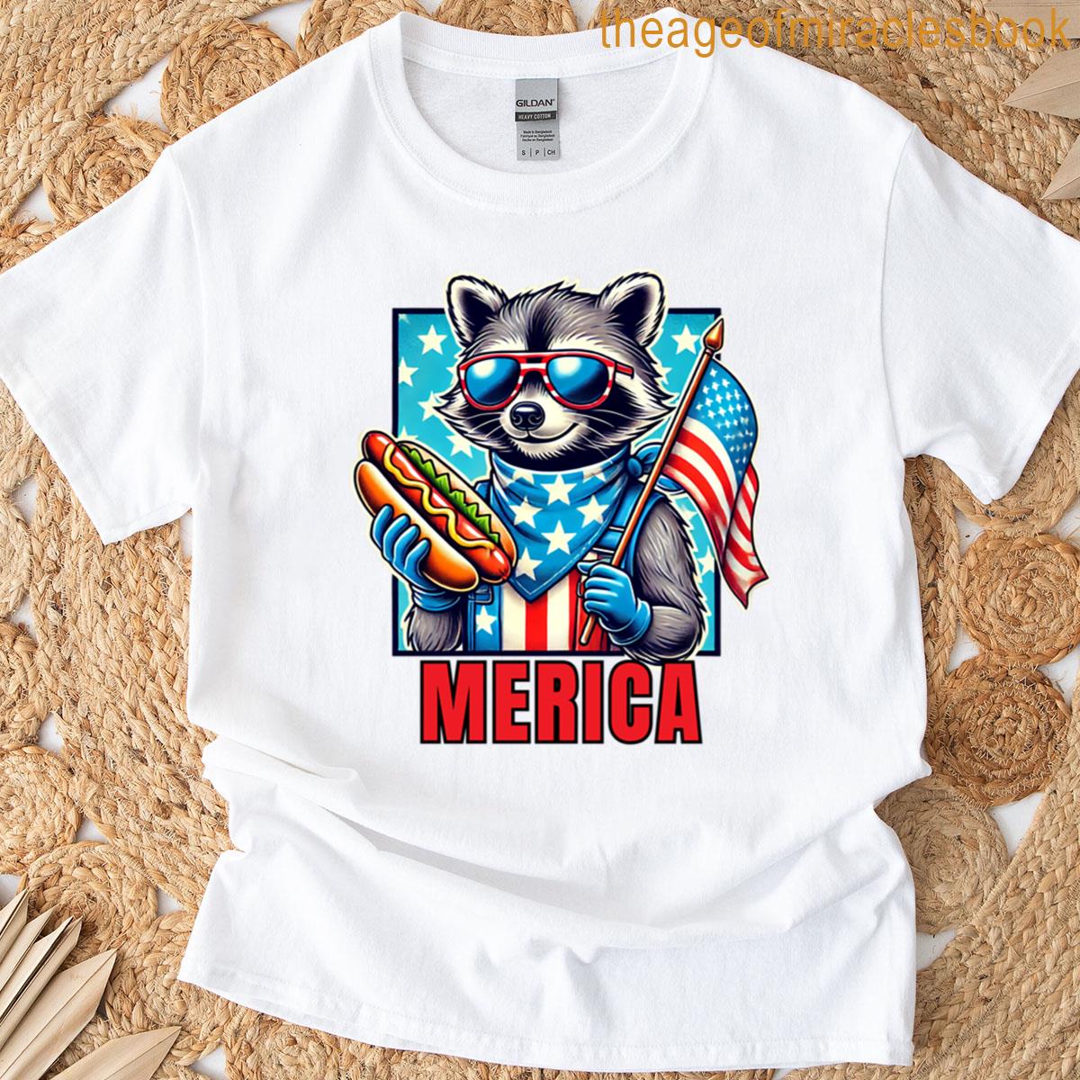Funny Raccoon Merica 4th Of July Patriotic Usa Flag T-shirt