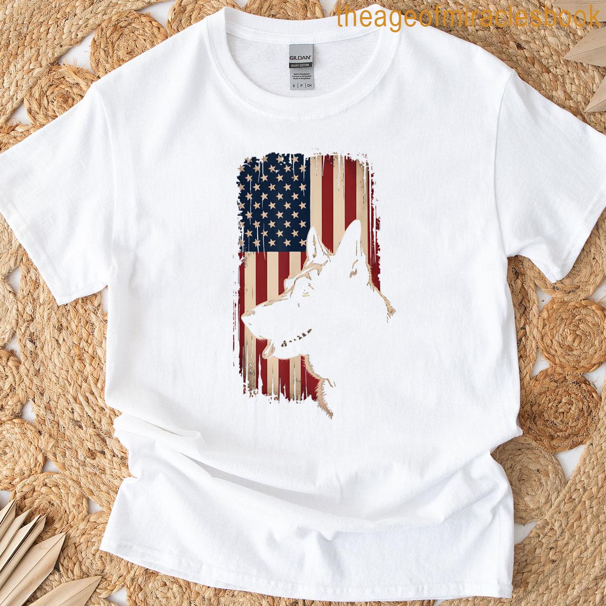 German Shepherd American Flag 4th Of July Patriot Men Women T-shirt