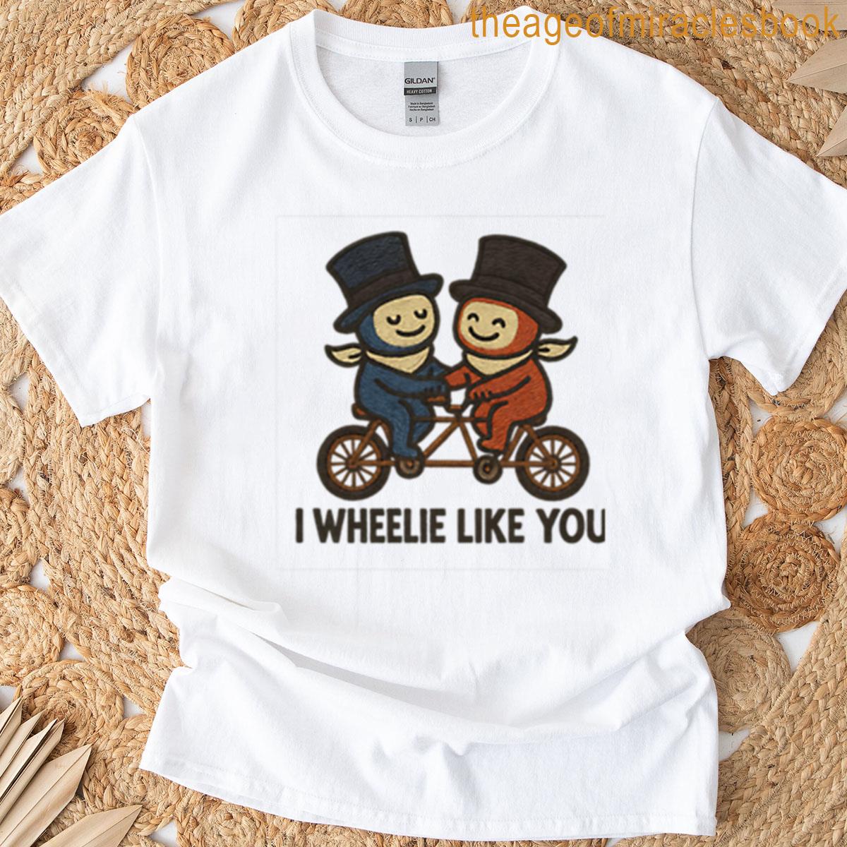 I Wheelie Like You Cute Tandem Bike Embroidered Patch Design T-shirt
