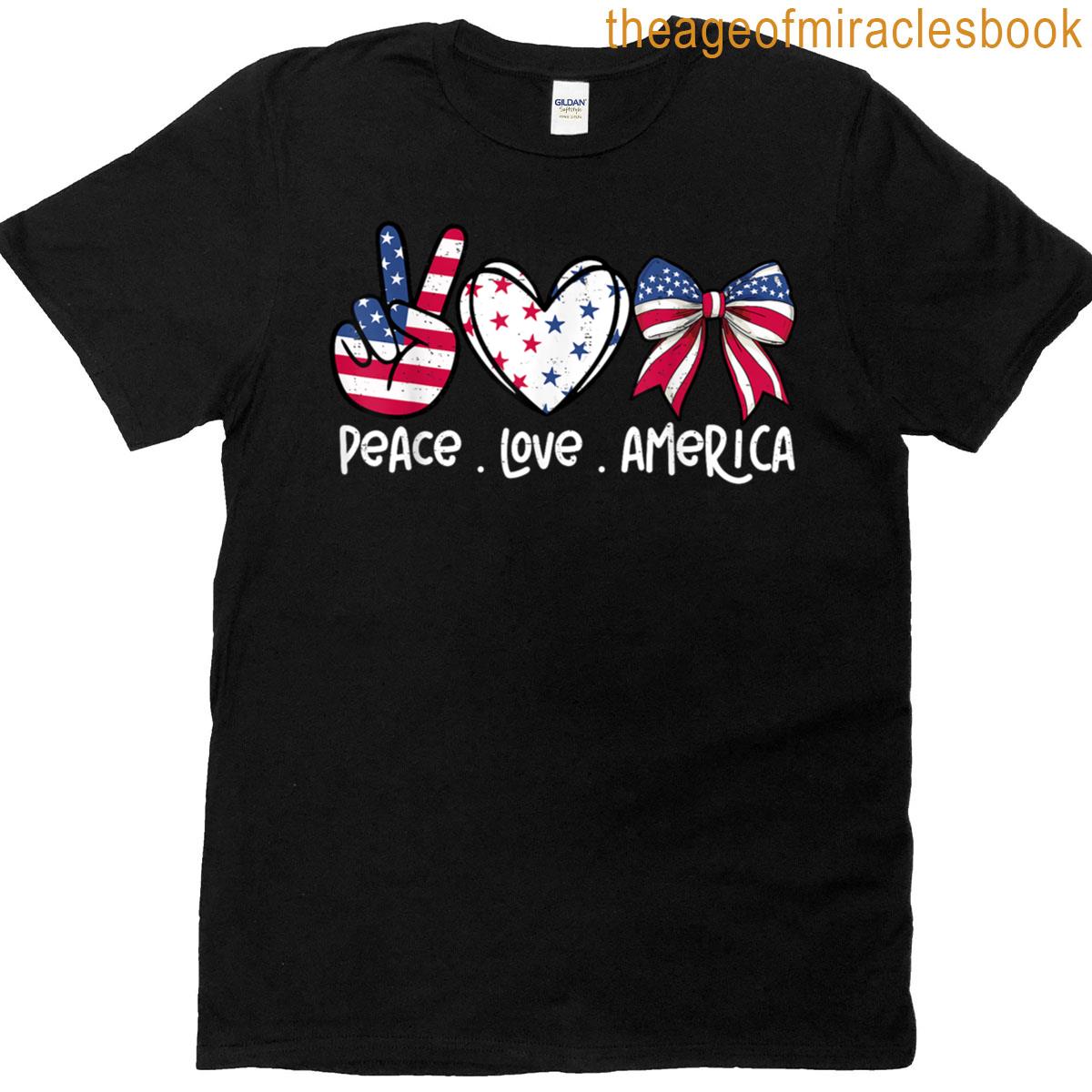 Patriotic Women Girls Kids 4th Of July Peace Love America T-shirt