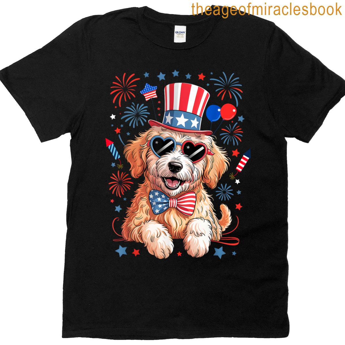 American Flag Patriotic Goldendoodle 4th Of July Dog Women T-shirt