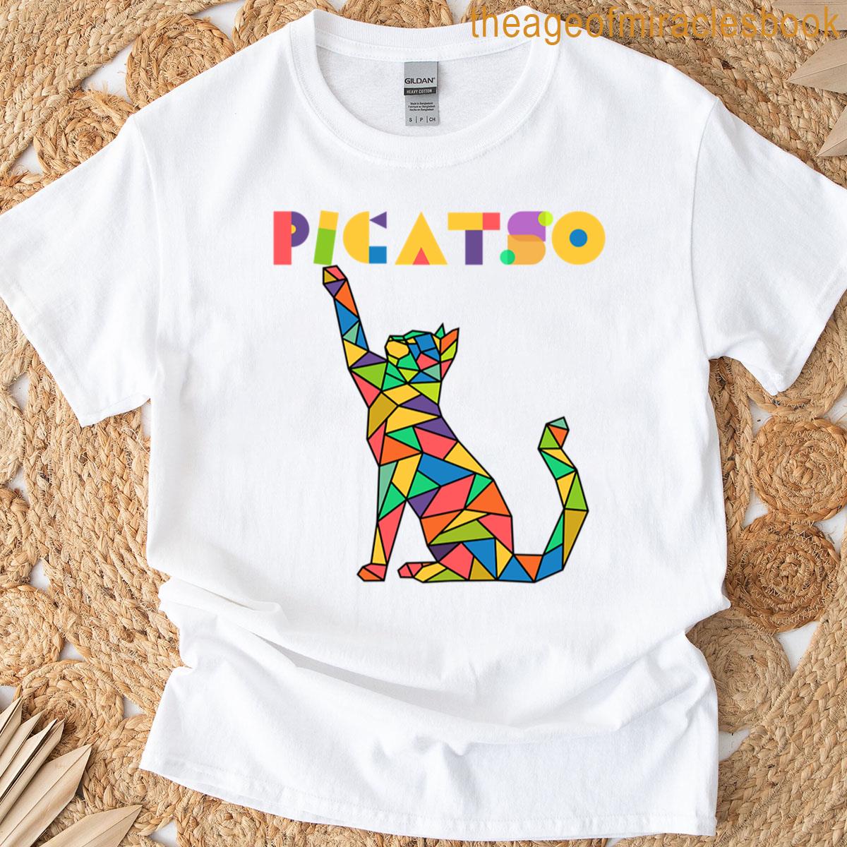 Picatso Cubist Colorful Cat Art Funny Pun Design T-shirt