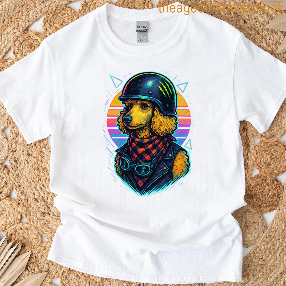 Poodle Biker Dog Helmet Retro T-shirt