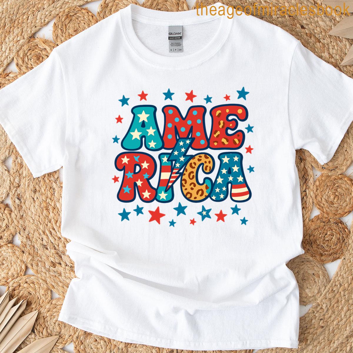 Retro America Patriotic Stars Stripes Leopard 4th Of July T-shirt