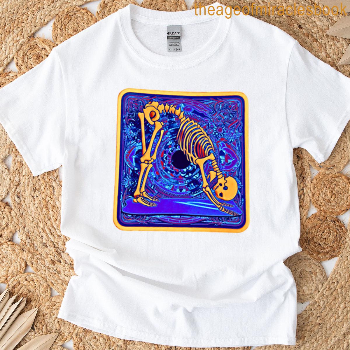Skeleton Doing Yoga Trippy Orange Blue Version T-shirt