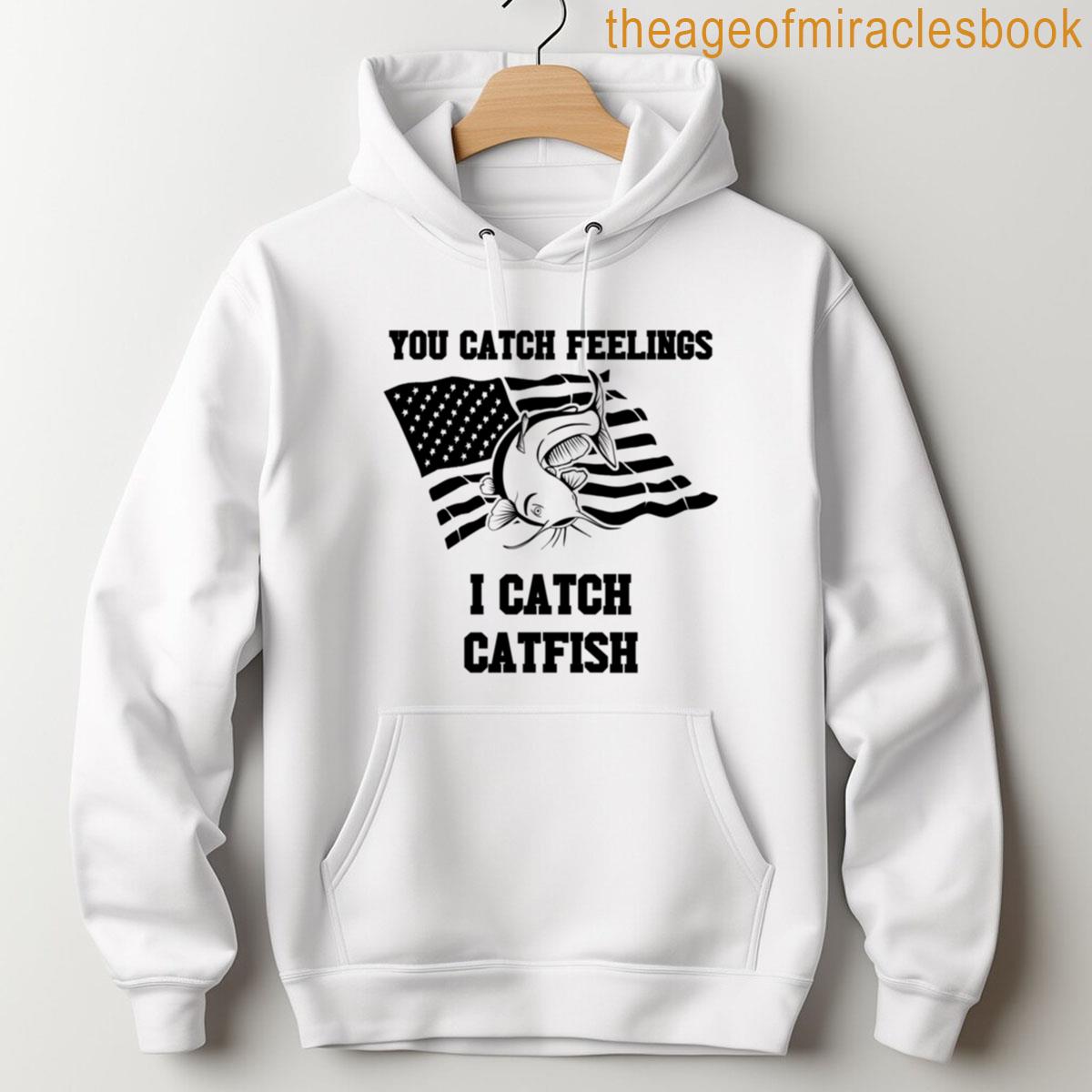 Alternative view of You Catch Feelings I Catch Catfish Funny Fishing Quote Usa Flag Oversized T-shirt