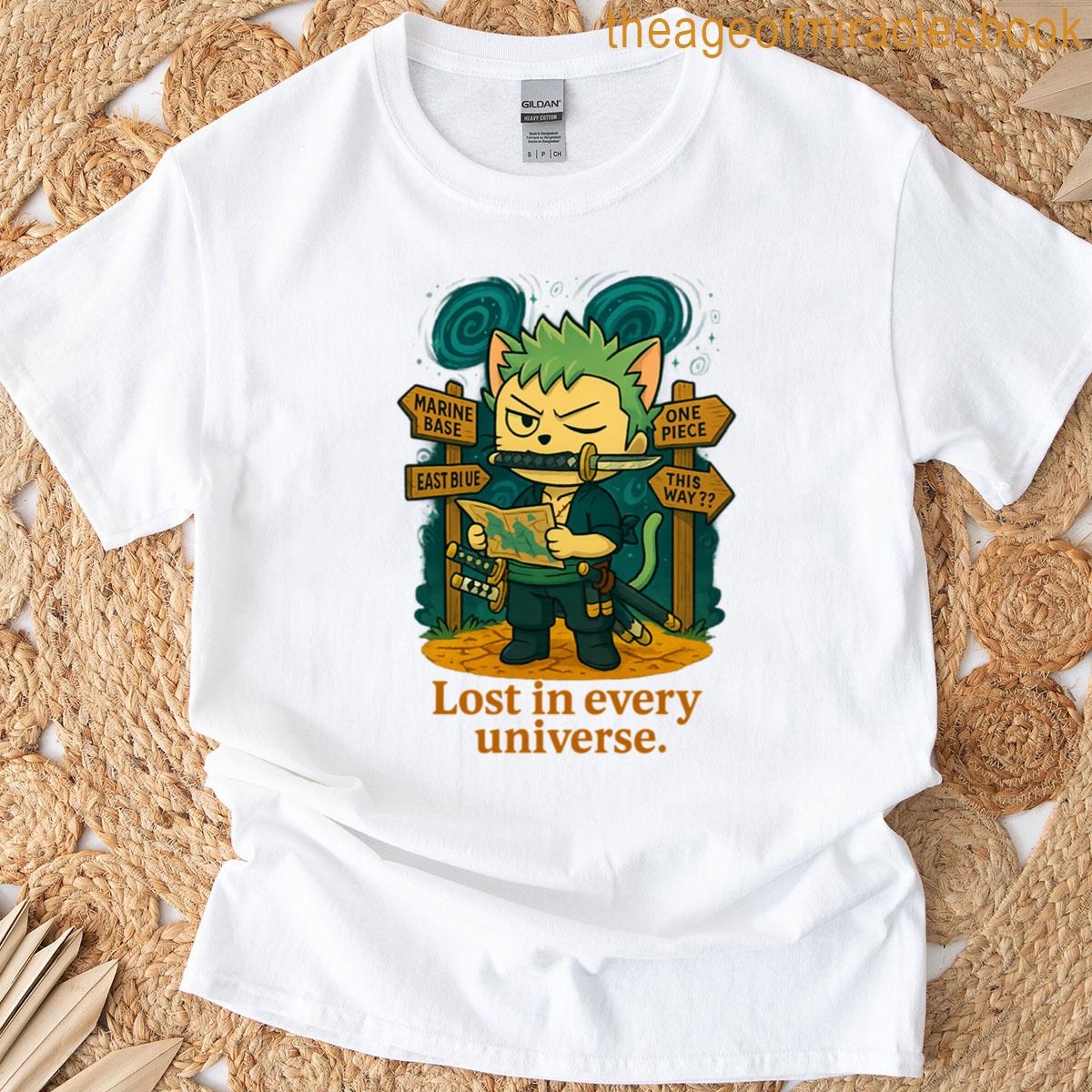 Zoro Nyanko Lost In Every Universe Chibi Cat Parody Design T-shirt