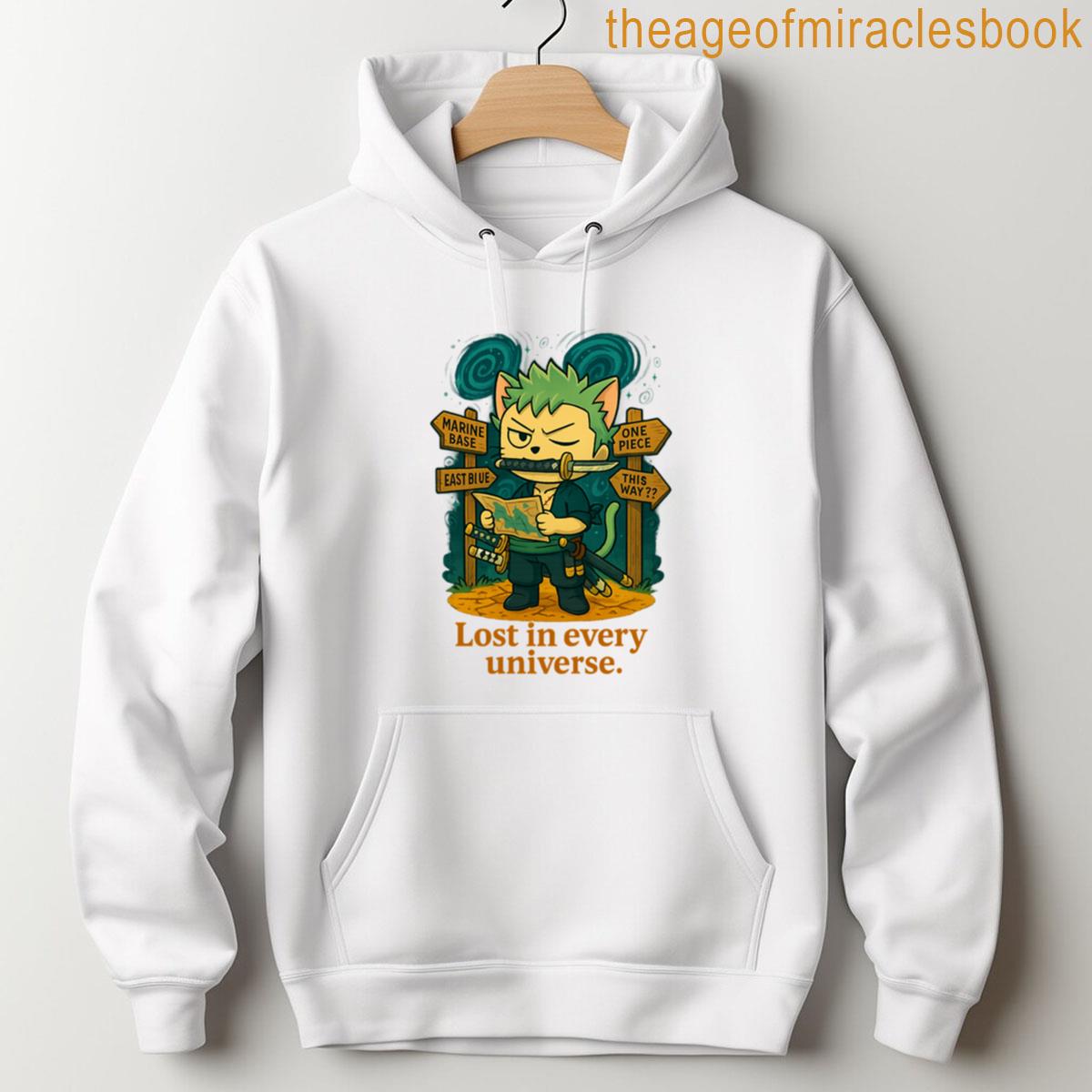 Alternative view of Zoro Nyanko Lost In Every Universe Chibi Cat Parody Design T-shirt